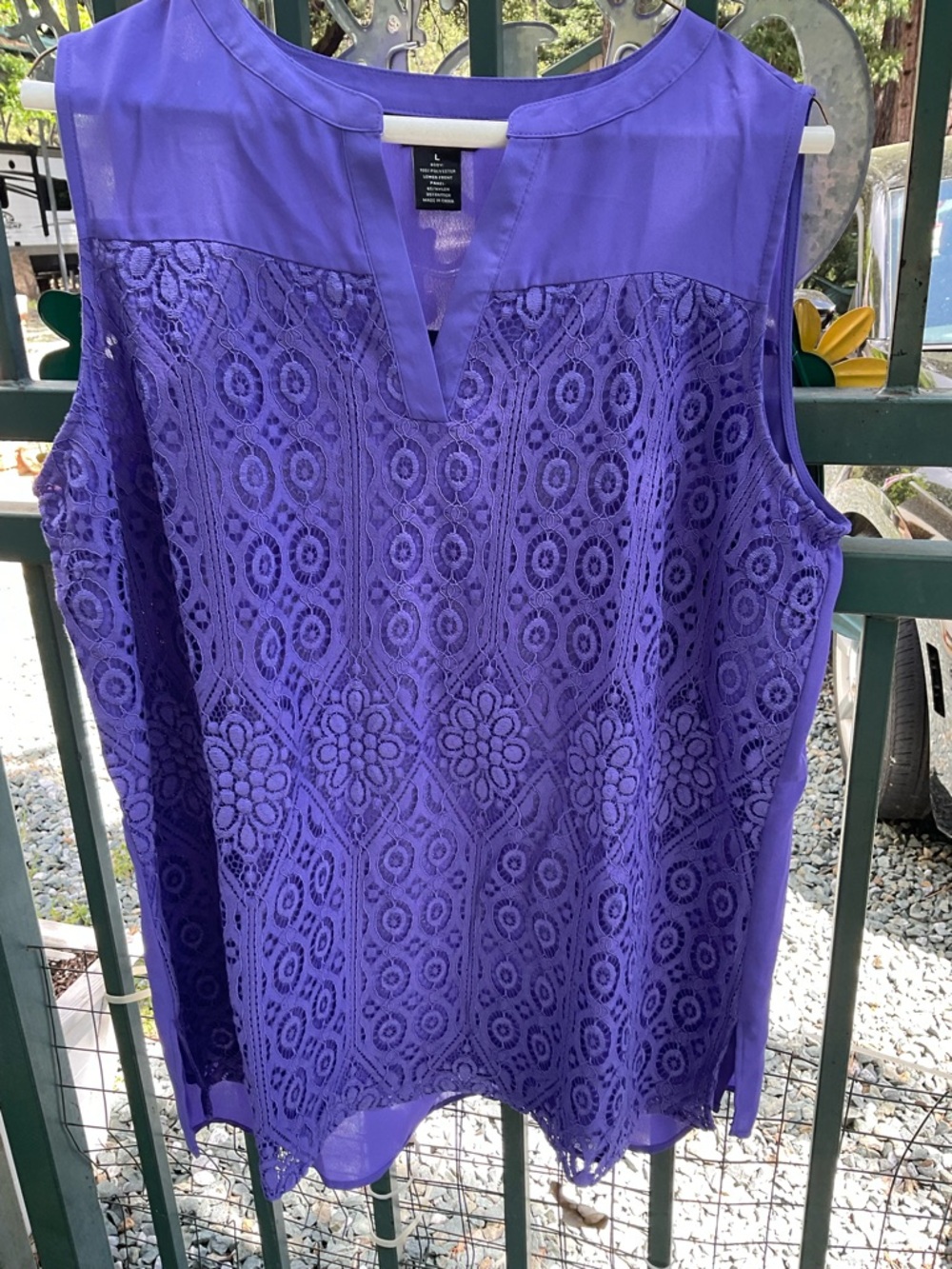 7-2026-Investments Violet Lace-Front Sleeveless Blouse-Large